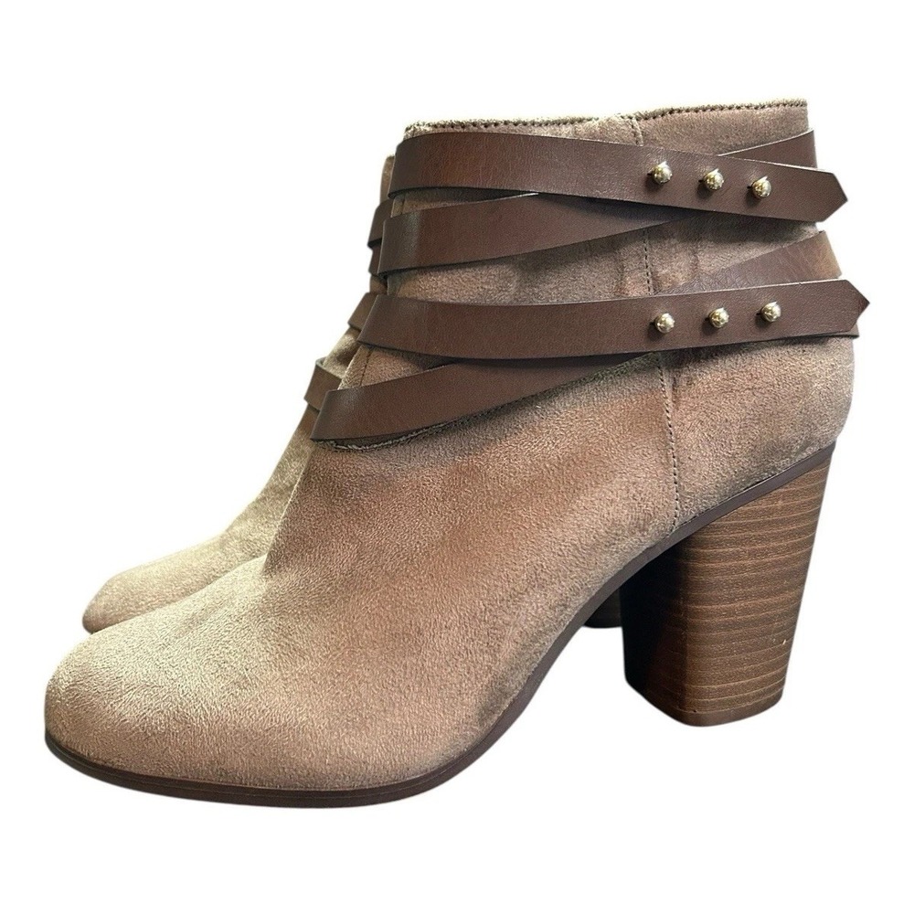 Material Girl Faux Suede Heeled Booties Womens Size 8.5M Brown Side Zip Boots